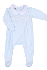 Magnolia Baby Finn Smocked Collared Footie Lt Blue