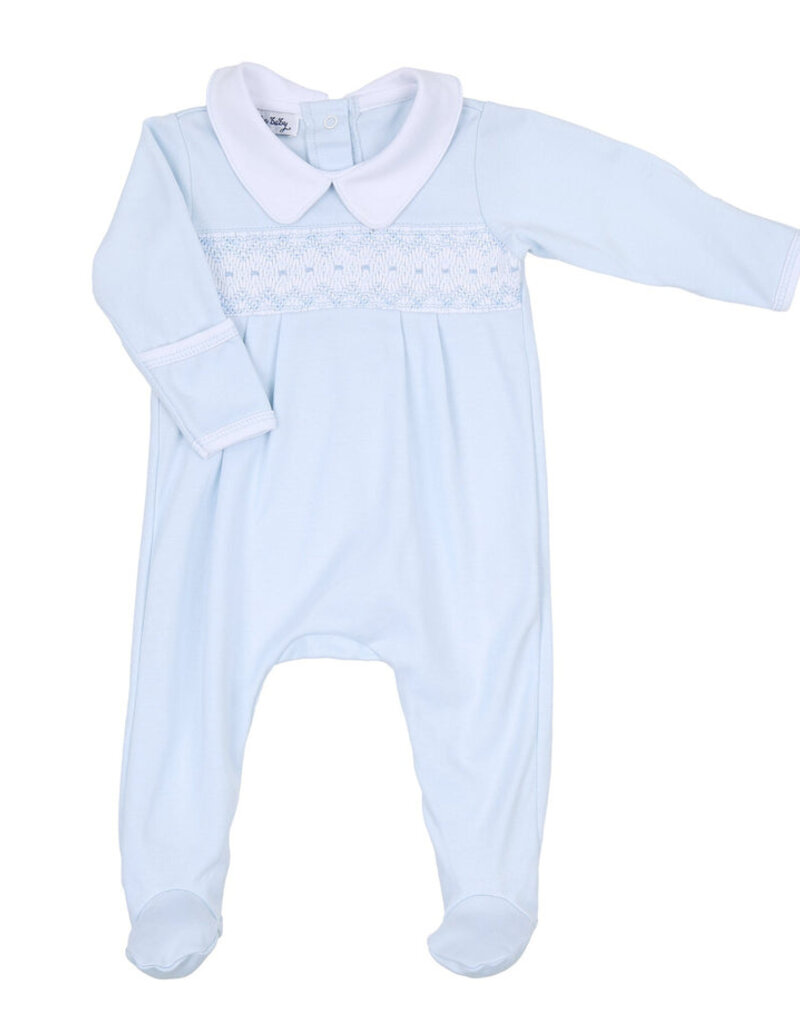 Magnolia Baby Finn Smocked Collared Footie Lt Blue