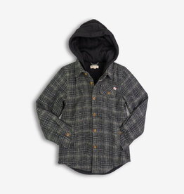 Appaman SALE glen hooded shirt black/moss plaid