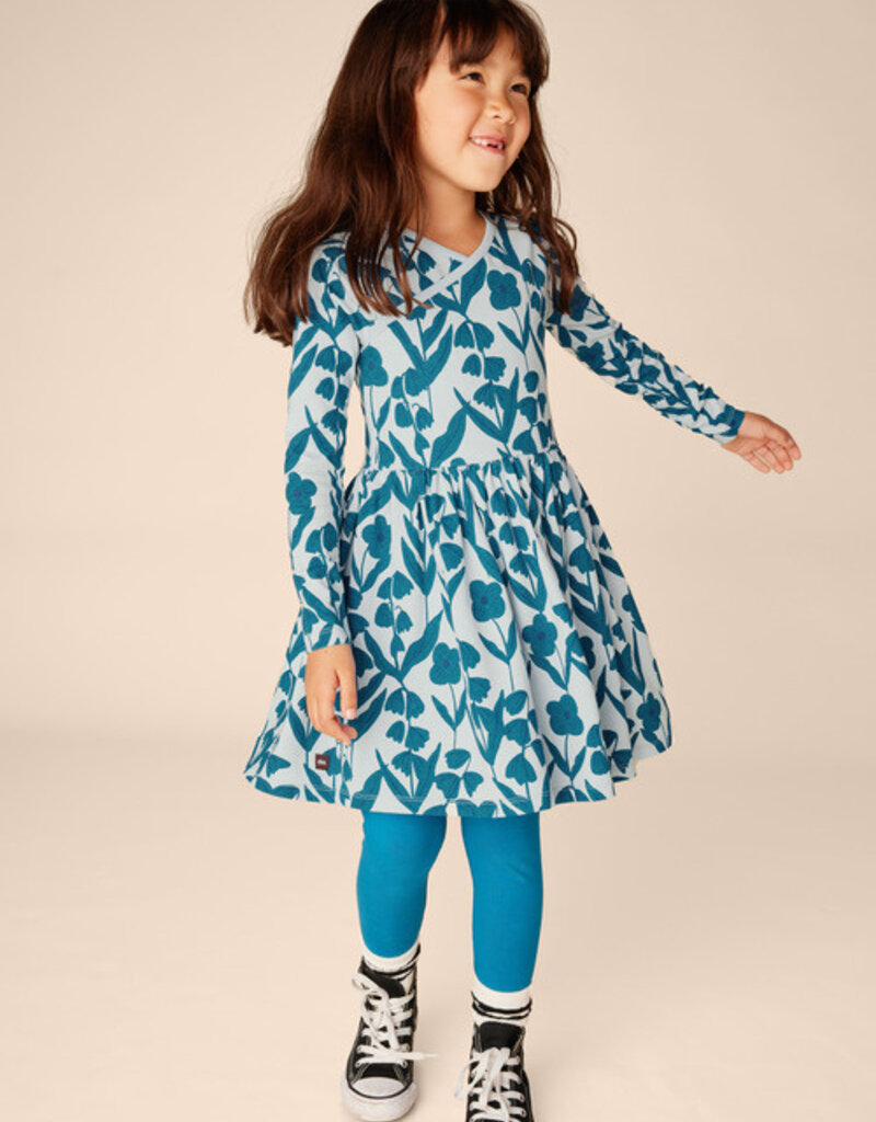 Tea Collection L/S Wrap Neck Dress Turkish Floral Skyride