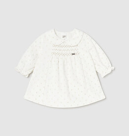 Mayoral SALE Cream Dress w/Tan Smocking