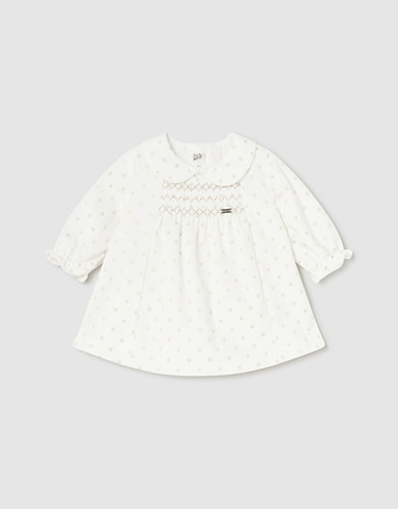 Mayoral Cream Dress w/Tan Smocking