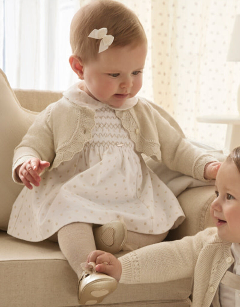 Mayoral Cream Dress w/Tan Smocking
