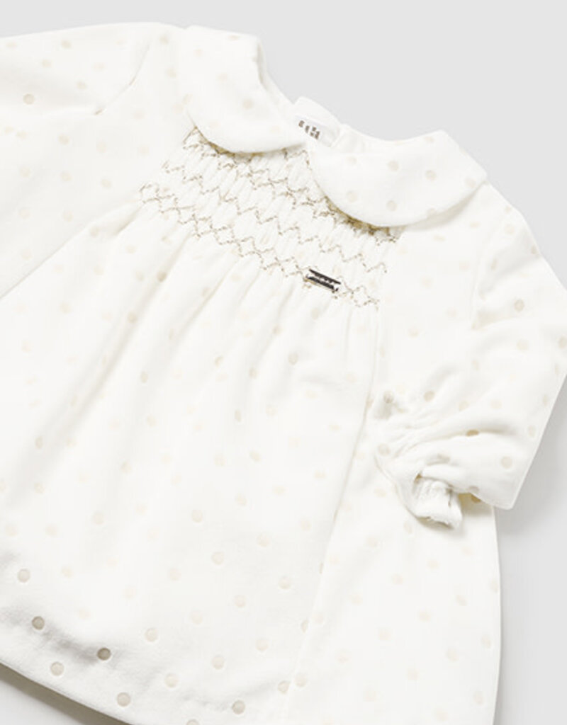 Mayoral Cream Dress w/Tan Smocking