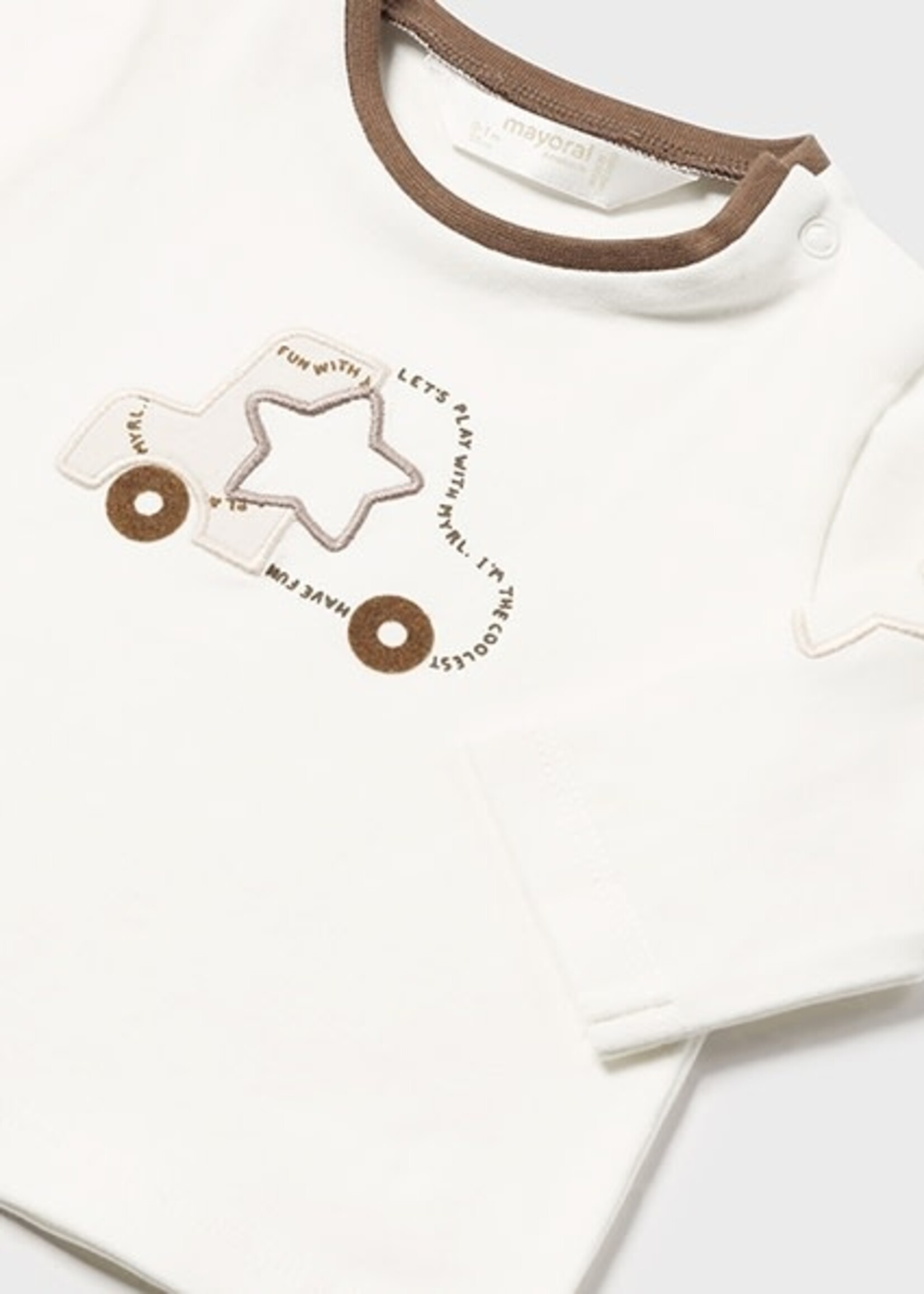 Mayoral L/S Cream Tee w/Car Applique