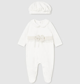 Mayoral SALE White Velour Footie w/Beret