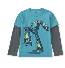 Tea Collection SALE Robot Layered Sleeve Tee Cyan