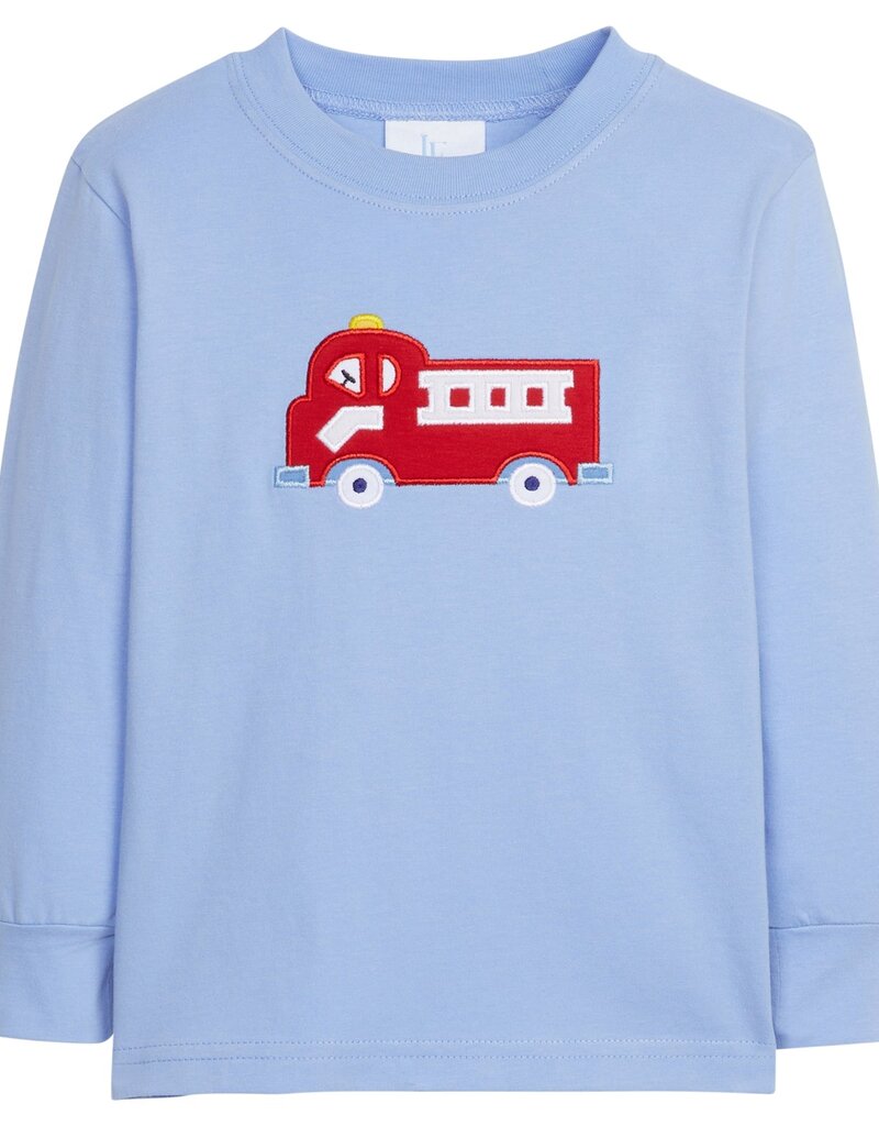 Little English Applique T-Shirt Fire Truck Lt Blue
