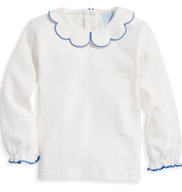 bella bliss SALE L/S Pima Scallop Collar Tee Ivory w/Sapphire