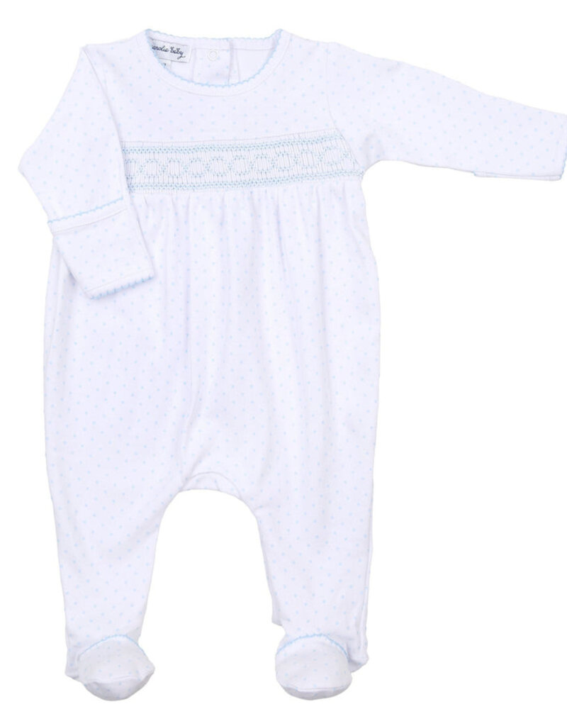 Magnolia Baby Mini Dots Lt Blue Smocked Footie
