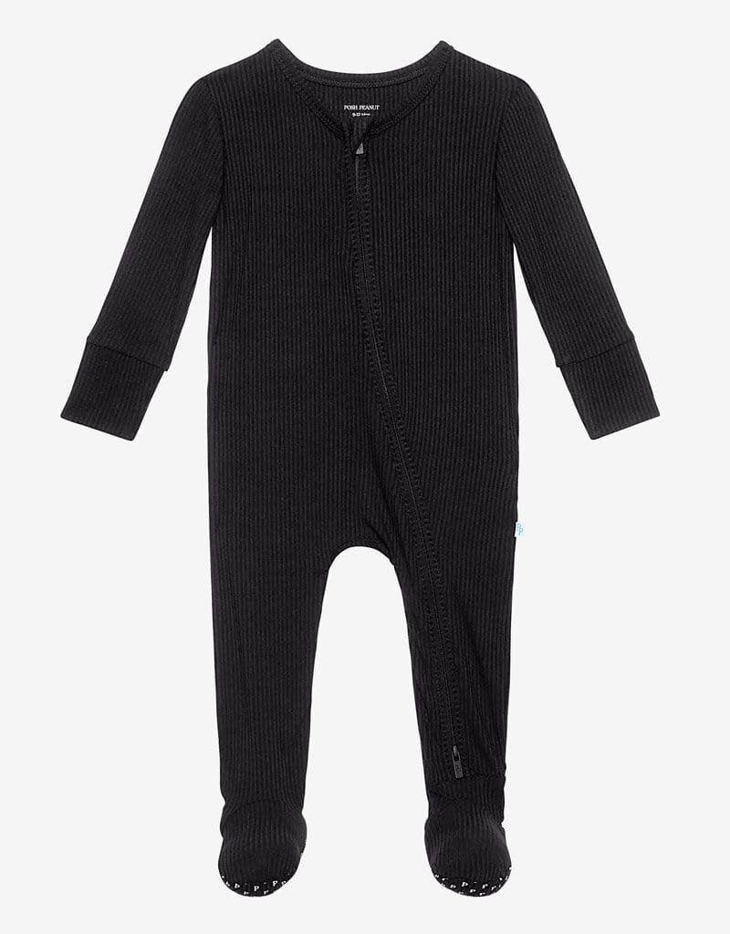 Posh Peanut Solid Ribbed Black Zippered Footie