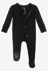 Posh Peanut Solid Ribbed Black Zippered Footie