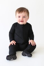 Posh Peanut Solid Ribbed Black Zippered Footie
