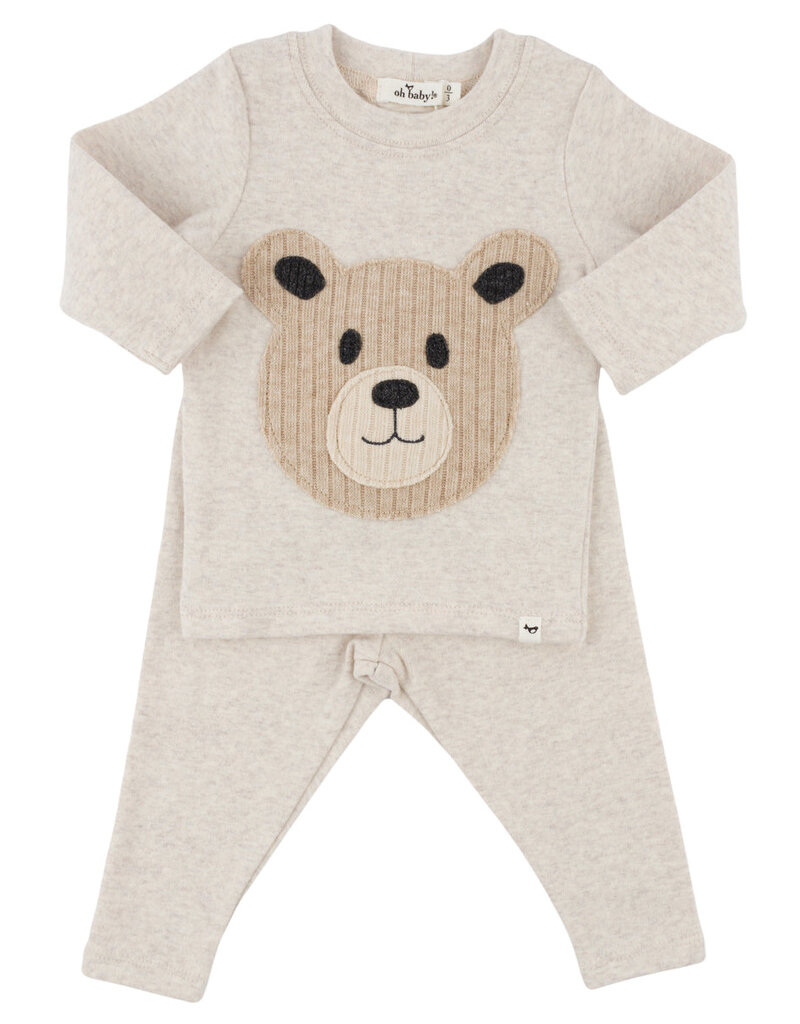 oh baby! Malt Teddy Bear Face Applique L/S 2pc Set