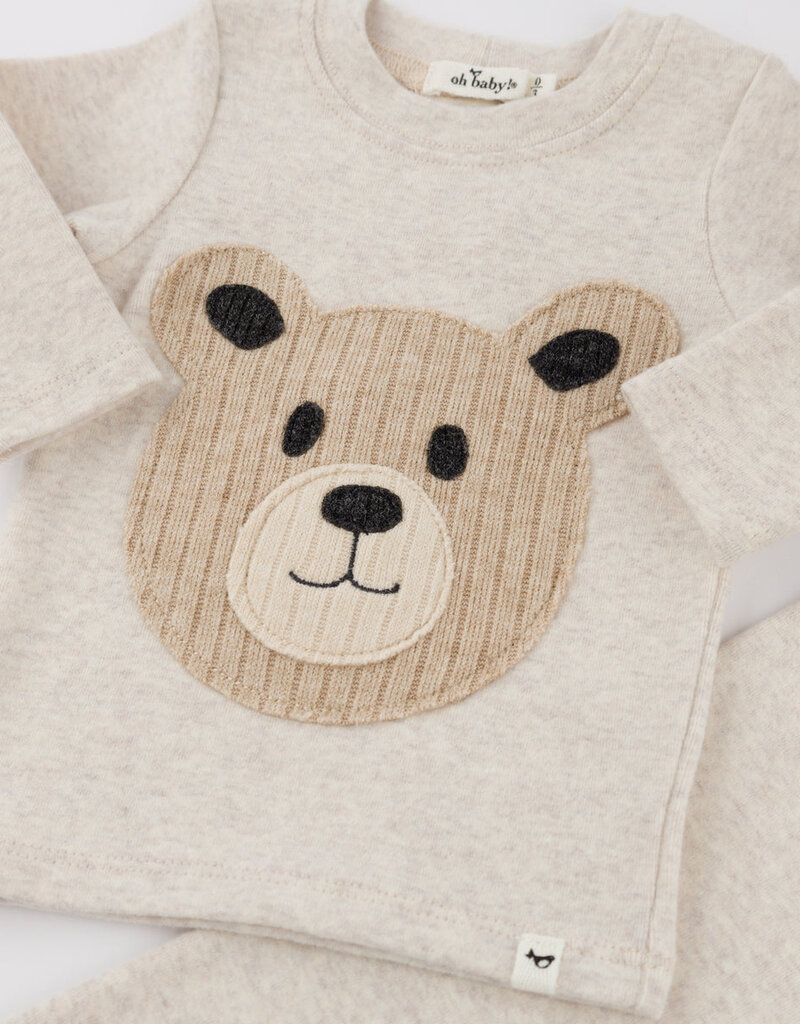 oh baby! Malt Teddy Bear Face Applique L/S 2pc Set
