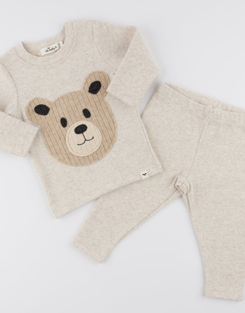 oh baby! Malt Teddy Bear Face Applique L/S 2pc Set