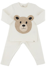 oh baby! Cream Teddy Bear Face Applique L/S 2pc Set
