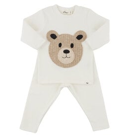 oh baby! Cream Teddy Bear Face Applique L/S 2pc Set