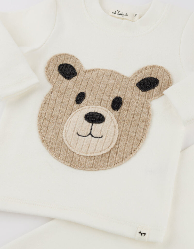 oh baby! Cream Teddy Bear Face Applique L/S 2pc Set