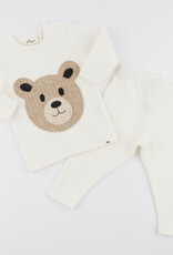 oh baby! Cream Teddy Bear Face Applique L/S 2pc Set