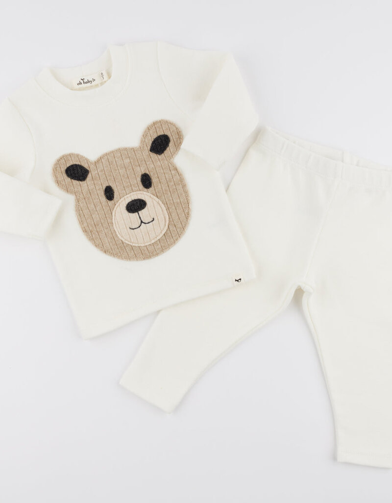 oh baby! Cream Teddy Bear Face Applique L/S 2pc Set