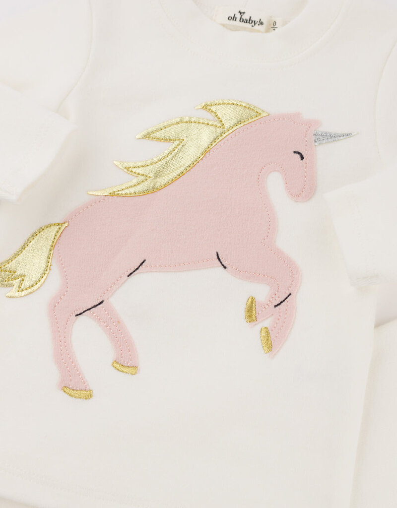 oh baby! Prancing Unicorn Applique L/S 2pc Set