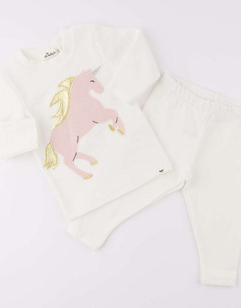 oh baby! Prancing Unicorn Applique L/S 2pc Set