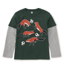 Tea Collection SALE Footie Fox Layered Sleeve Tee Pineneedle