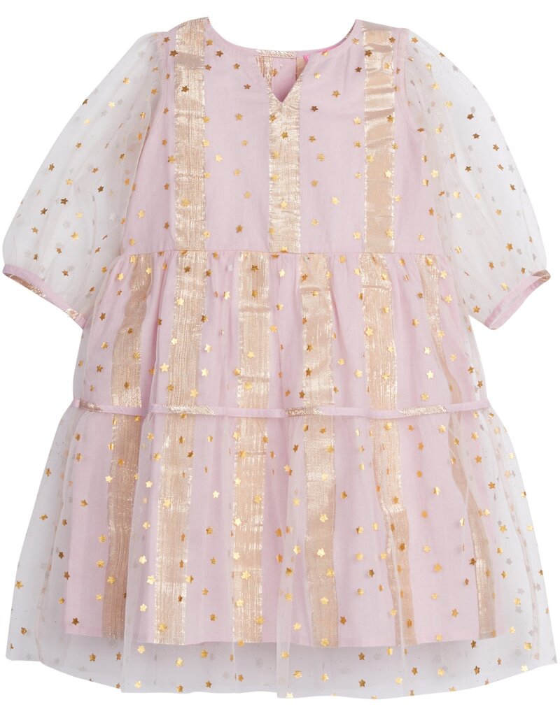Bisby MADAKET DRESS PINK METALLIC STRIPE/STARS
