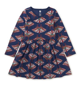 Tea Collection SALE L/S Wrap Neck Dress Ikat Butterfly