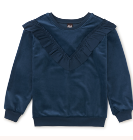 Tea Collection SALE Velour Ruffle Tunic Top Bedford Blue