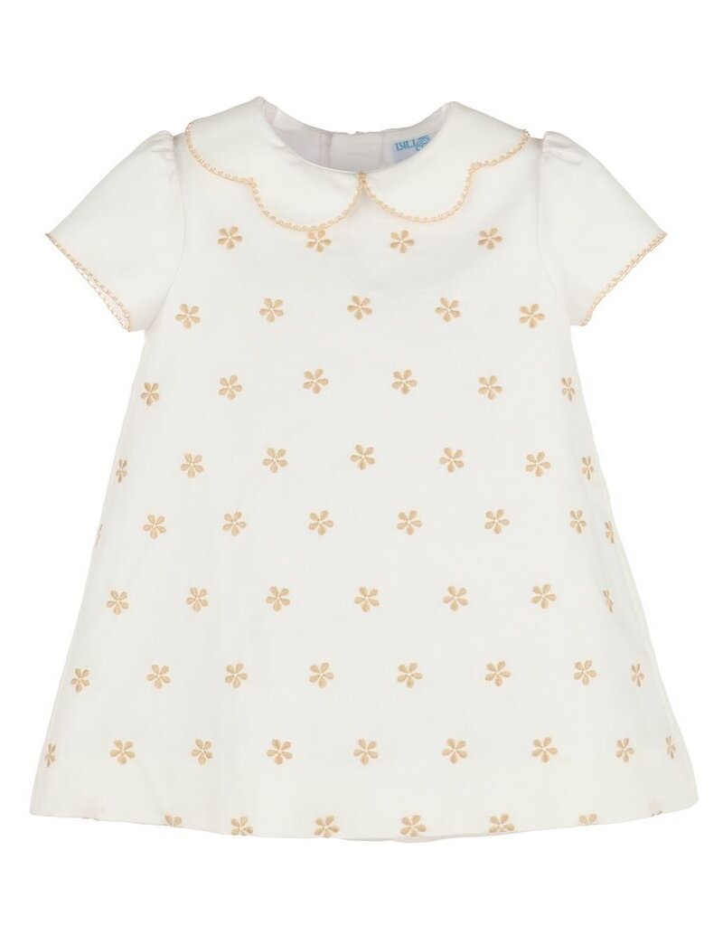 Luli & Me Embroidery Flowers Dress Beige