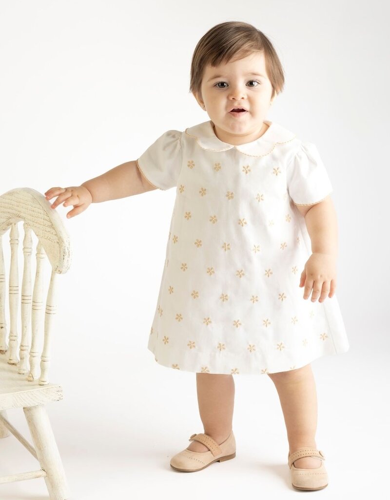 Luli & Me Embroidery Flowers Dress Beige