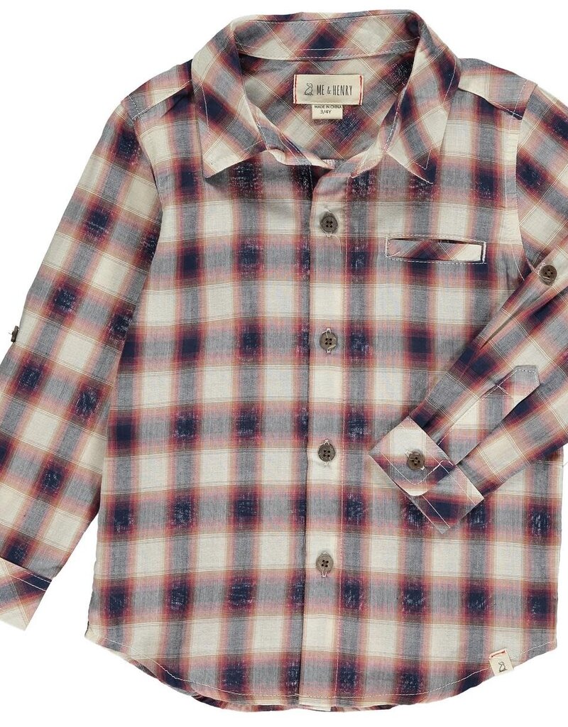 Me & Henry ATWOOD WOVEN SHIRT NAVY RED CREAM PLAID