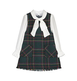 Abel & Lula SALE Fraying Pinafore Dress Green Plaid