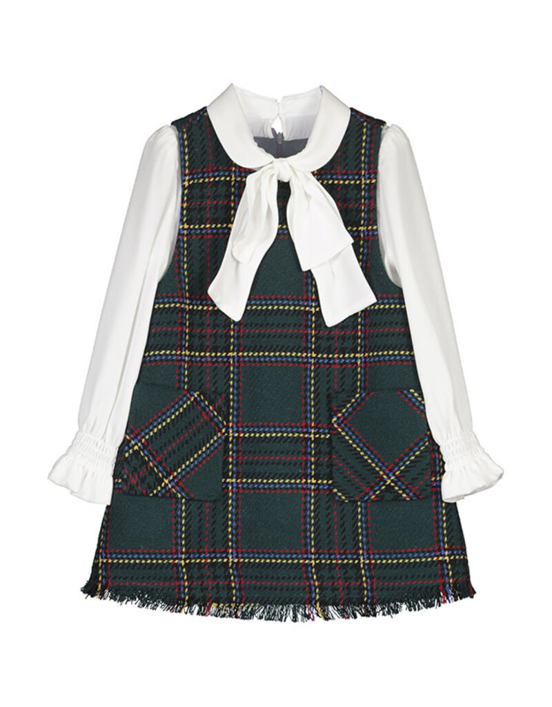 Abel & Lula Fraying Pinafore Dress Green Plaid