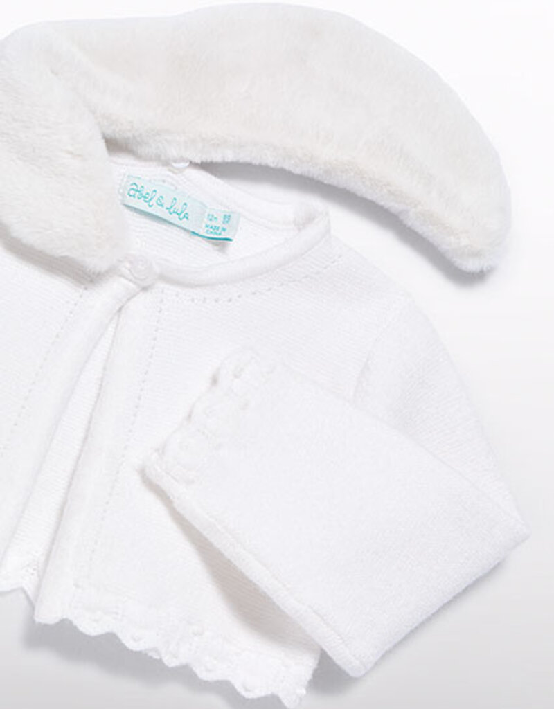Abel & Lula Faux Fur Collar Cardigan Cream
