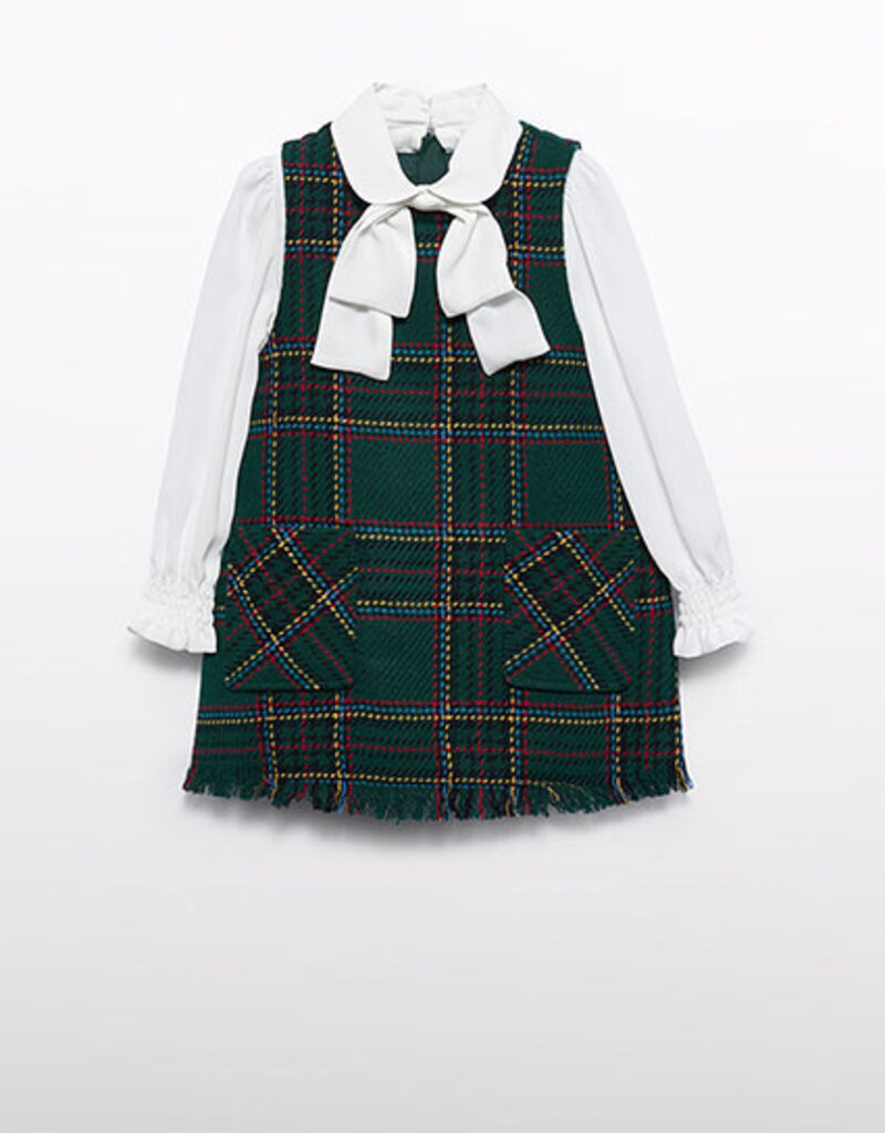 Abel & Lula Fraying Pinafore Dress Green Plaid