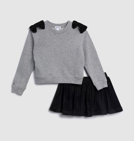 Splendid SALE L/S Top and Skirt Set w/Bow Hthr Charcoal