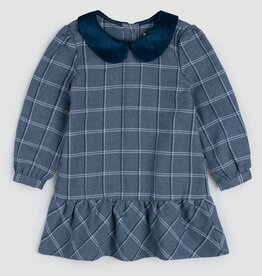 miles the label NAVY PLAID TWEED COLLARED DRESS