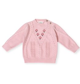Viverano SALE Floral Embroidered Cable Knit Sweater Pullover Blush