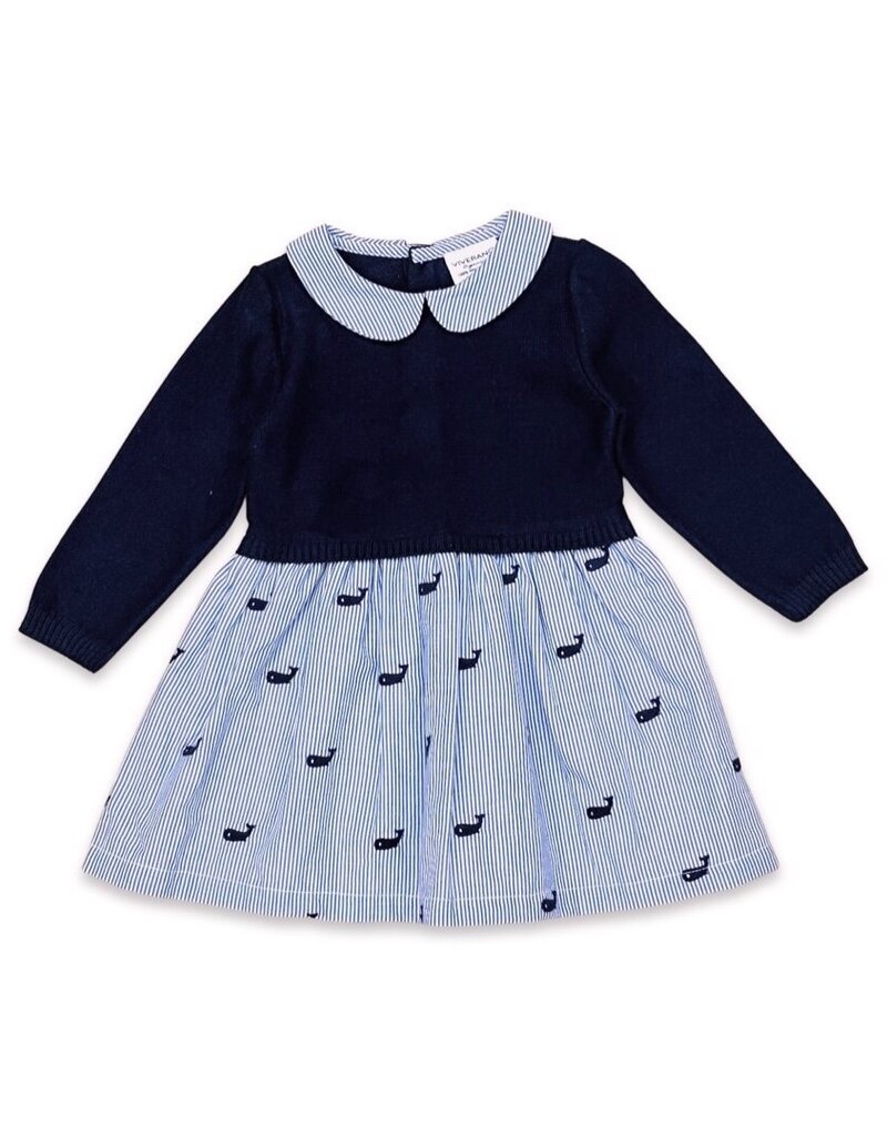 Viverano Whale Embr Pinstripe Sweater Knit Dress