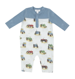 Angel Dear Vintage Tractors Romper w/Contrast Sleeve