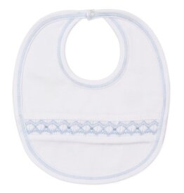 Kissy Kissy Bib w/Hand Smocking White/Lt Blue