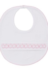 Kissy Kissy Bib w/Hand Smocking White/Pink