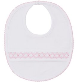 Kissy Kissy Bib w/Hand Smocking White/Pink