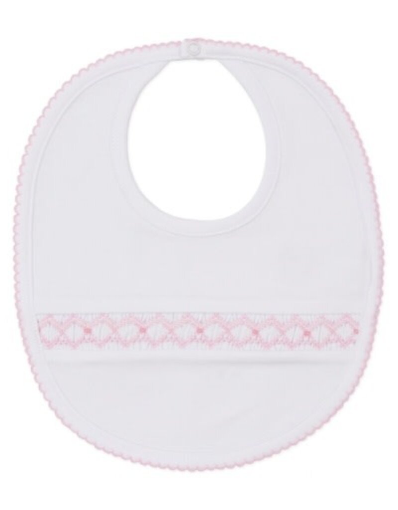 Kissy Kissy Bib w/Hand Smocking White/Pink