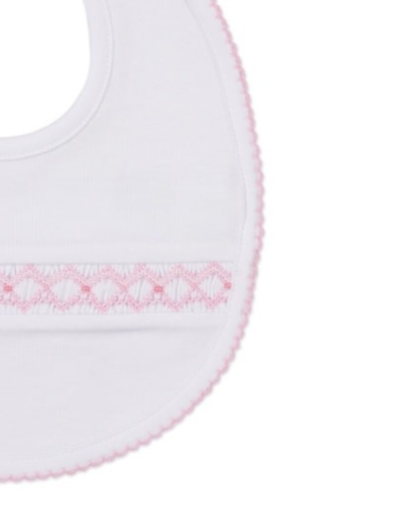 Kissy Kissy Bib w/Hand Smocking White/Pink