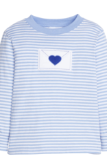 Little English Applique T-Shirt Love Letter Lt Blue Stripe