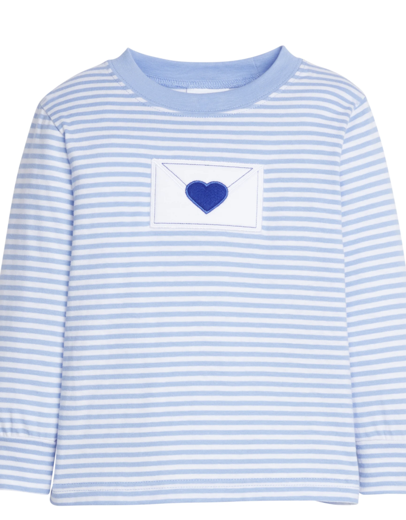 Little English Applique T-Shirt Love Letter Lt Blue Stripe